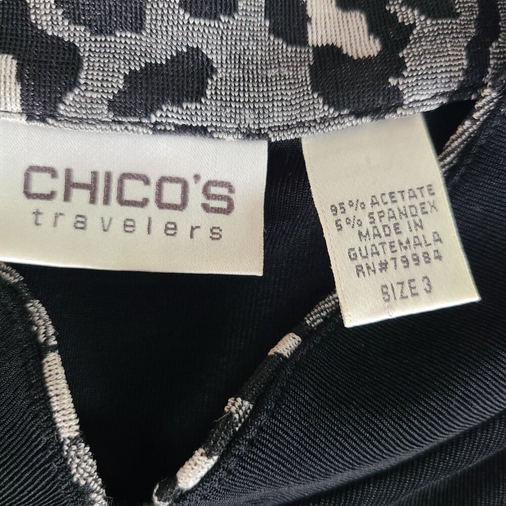 Chico’s Travelers Tunic Top Sz 3 Black Leopard Trim Long Sleeve Button Front XL - Picture 4 of 12